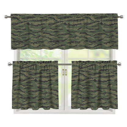 Green Tiger Stripe Camouflage Print 3 Piece Kitchen Curtains