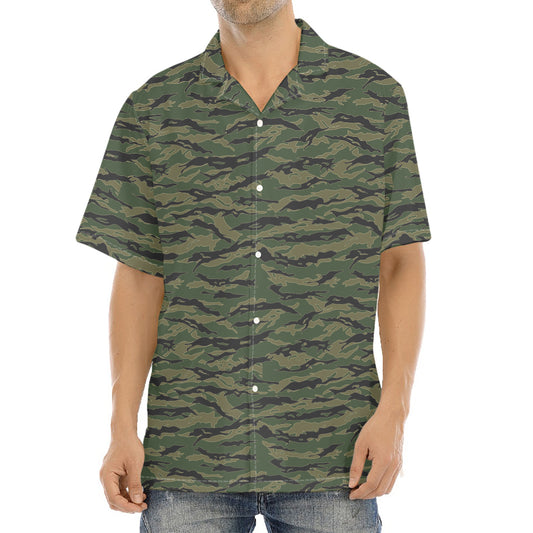 Green Tiger Stripe Camouflage Print Aloha Shirt