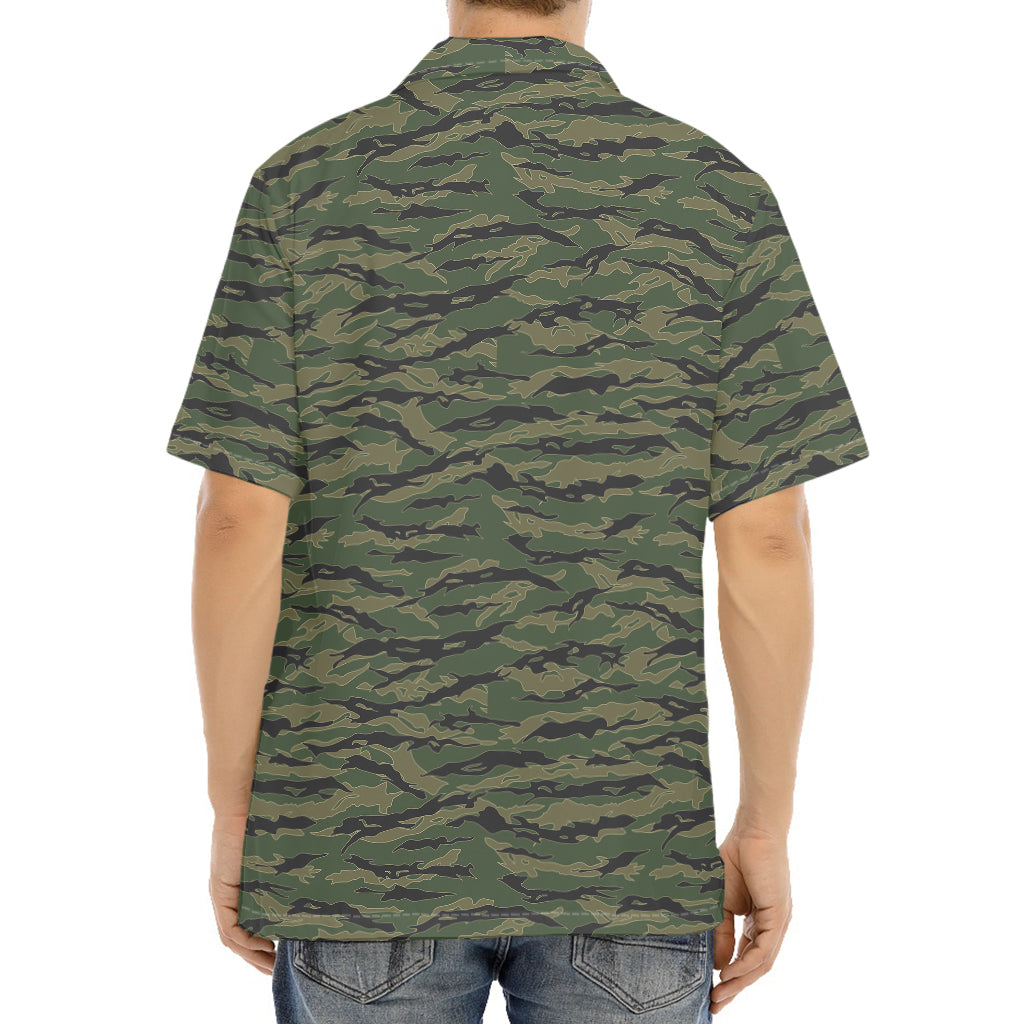 Green Tiger Stripe Camouflage Print Aloha Shirt