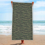 Green Tiger Stripe Camouflage Print Beach Towel