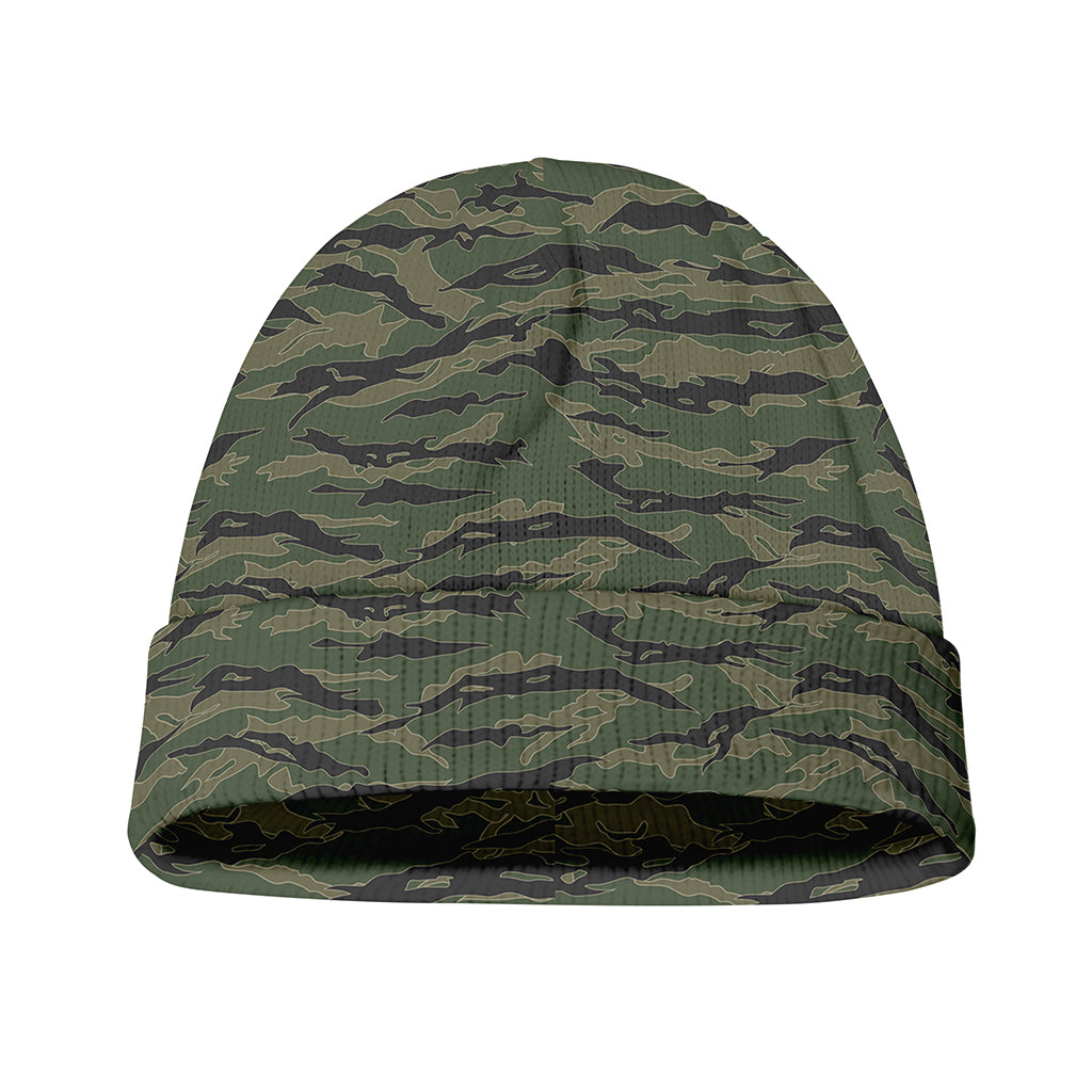 Green Tiger Stripe Camouflage Print Beanie
