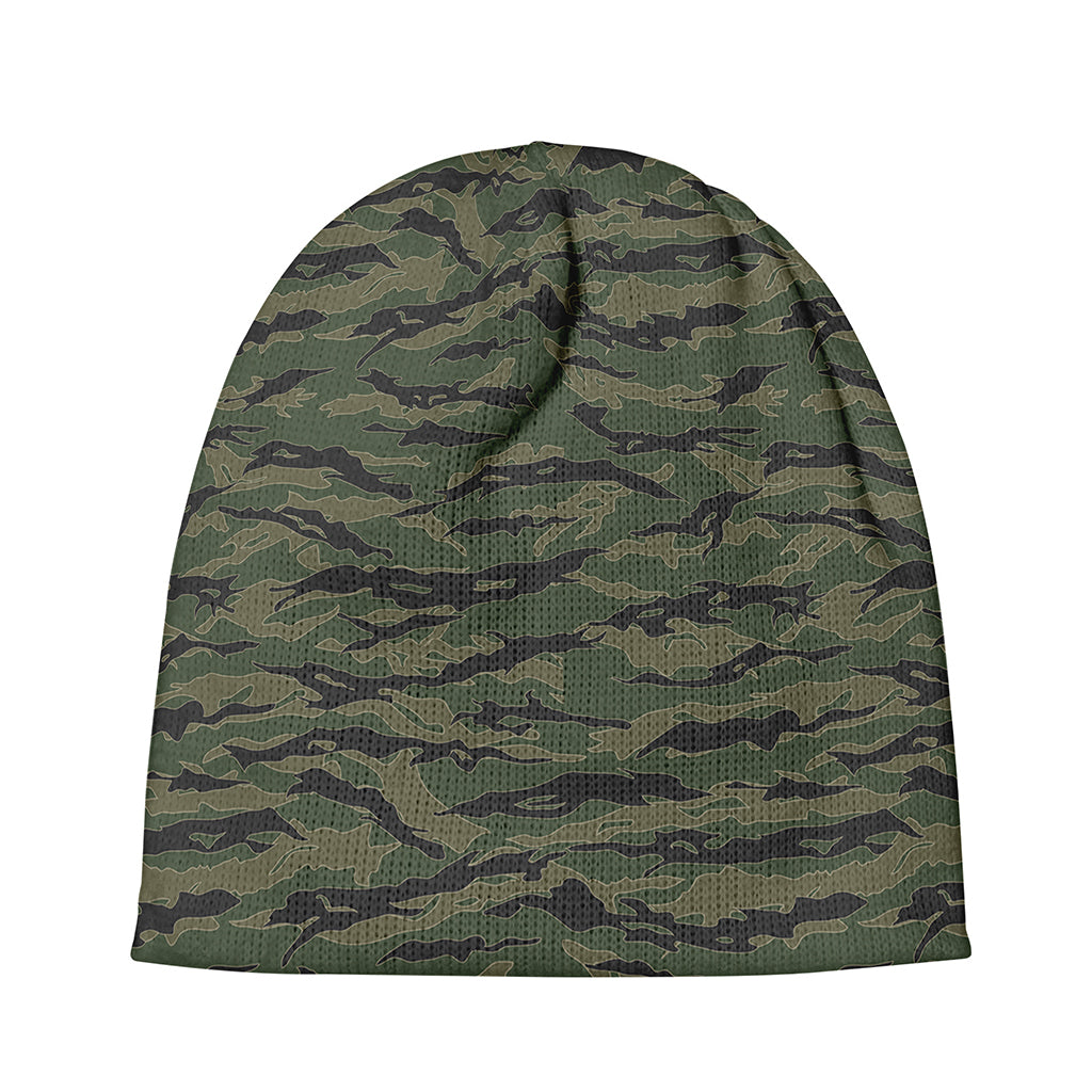 Green Tiger Stripe Camouflage Print Beanie