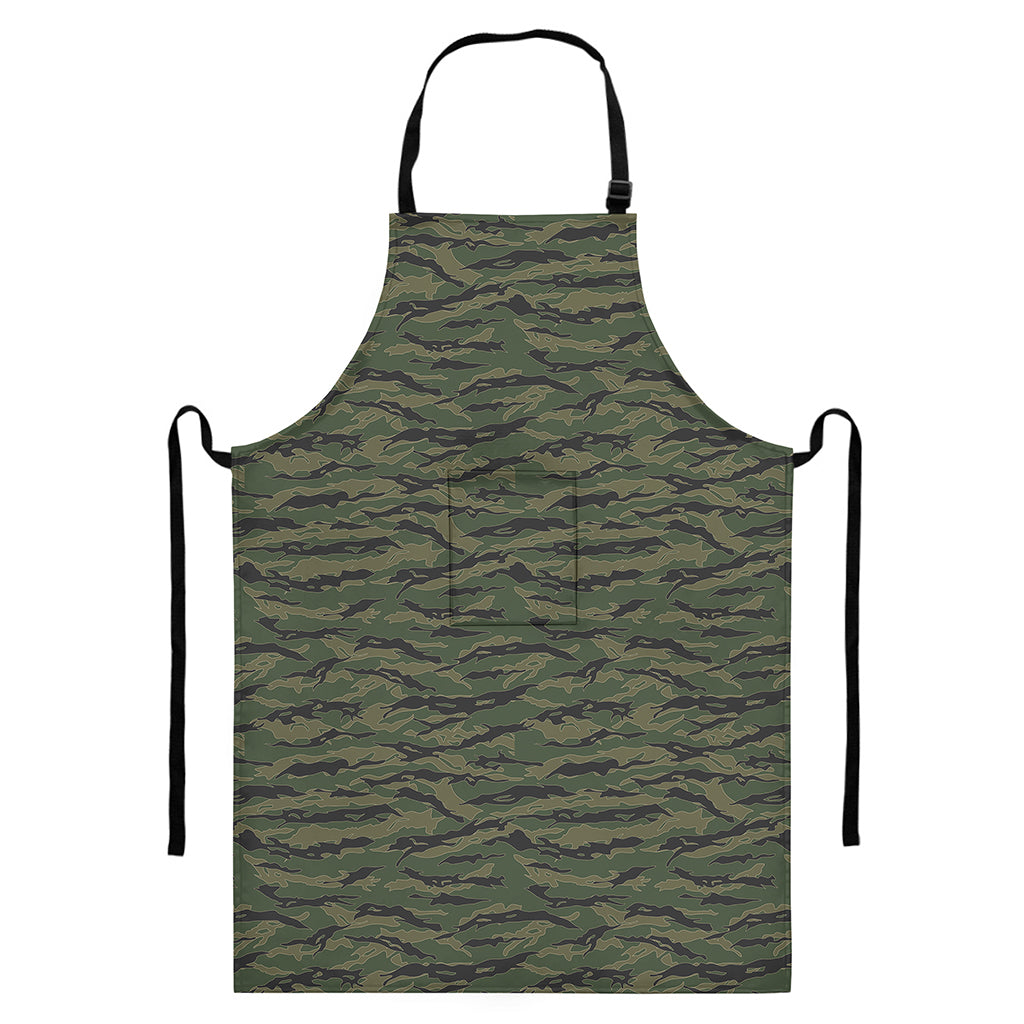 Green Tiger Stripe Camouflage Print Bib Apron With Pocket
