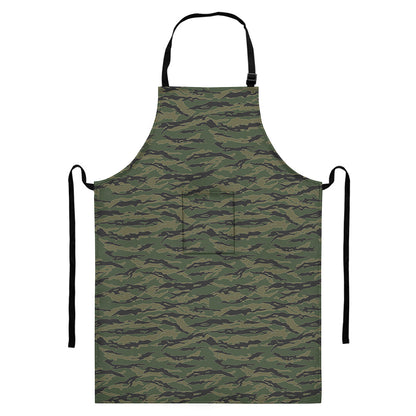 Green Tiger Stripe Camouflage Print Bib Apron With Pocket