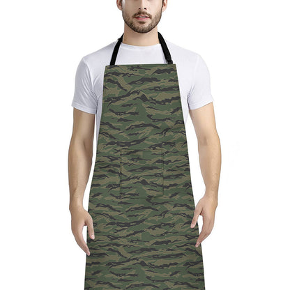 Green Tiger Stripe Camouflage Print Bib Apron With Pocket