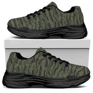 Green Tiger Stripe Camouflage Print Black Chunky Shoes