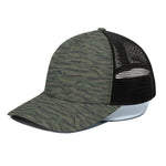 Green Tiger Stripe Camouflage Print Black Mesh Trucker Cap