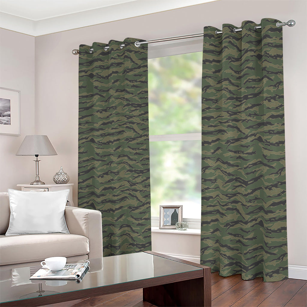 Green Tiger Stripe Camouflage Print Blackout Grommet Curtains
