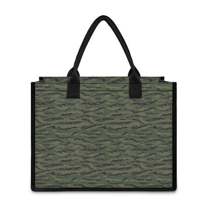 Green Tiger Stripe Camouflage Print Canvas Tote Bag