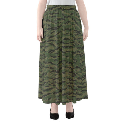Green Tiger Stripe Camouflage Print Chiffon Maxi Skirt