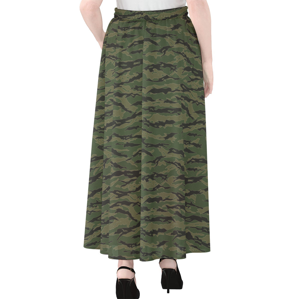 Green Tiger Stripe Camouflage Print Chiffon Maxi Skirt
