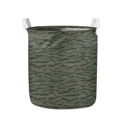Green Tiger Stripe Camouflage Print Collapsible Laundry Basket