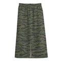 Green Tiger Stripe Camouflage Print Cotton Front Slit Maxi Skirt