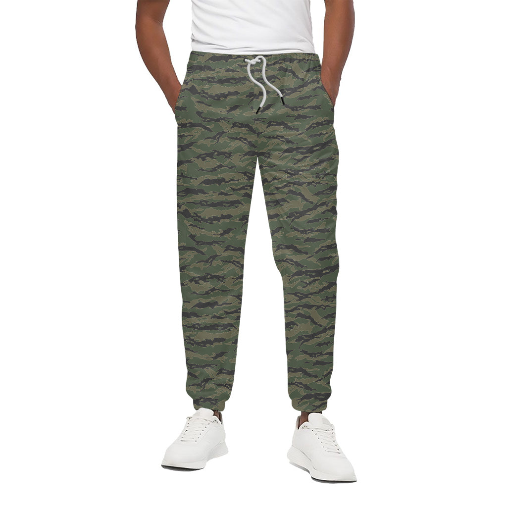 Green Tiger Stripe Camouflage Print Cotton Pants