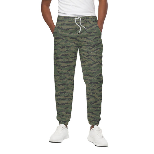 Green Tiger Stripe Camouflage Print Cotton Pants