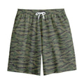 Green Tiger Stripe Camouflage Print Cotton Shorts