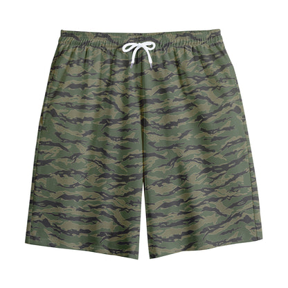 Green Tiger Stripe Camouflage Print Cotton Shorts