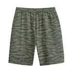 Green Tiger Stripe Camouflage Print Cotton Shorts