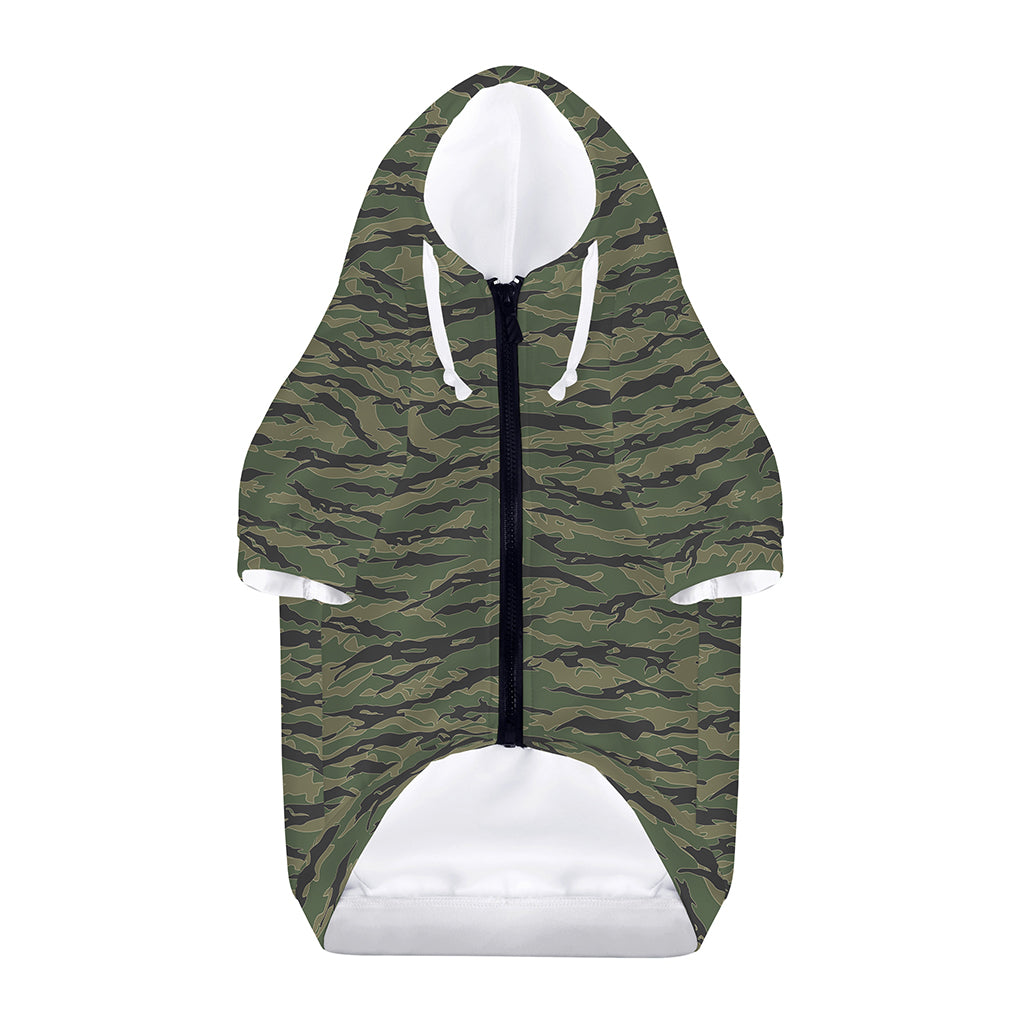 Green Tiger Stripe Camouflage Print Dog Zip Up Hoodie