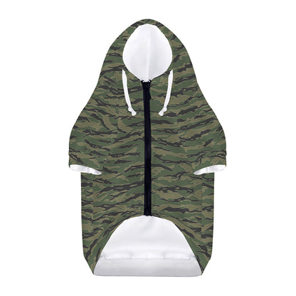 Green Tiger Stripe Camouflage Print Dog Zip Up Hoodie