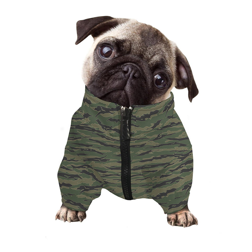 Green Tiger Stripe Camouflage Print Dog Zip Up Jacket