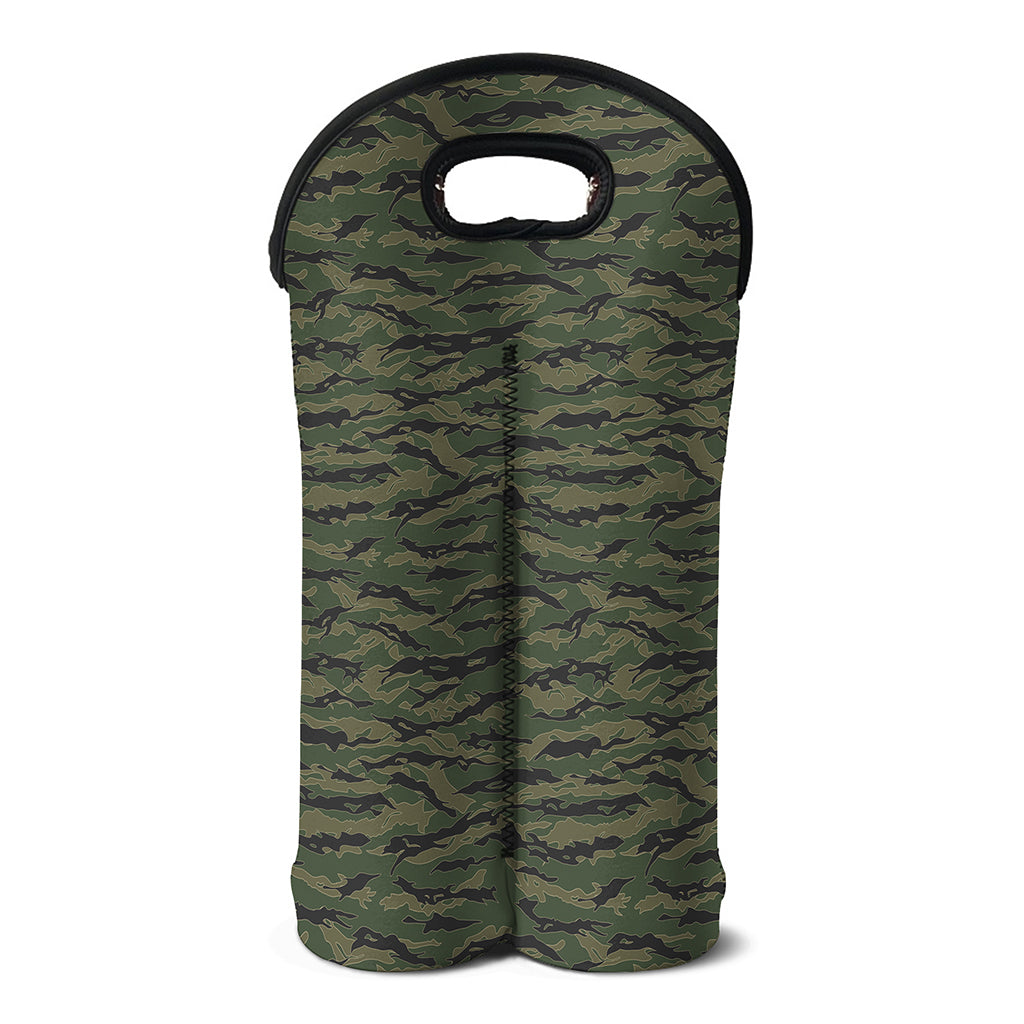 Green Tiger Stripe Camouflage Print Double Neoprene Wine Tote