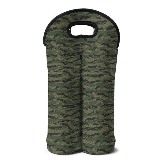 Green Tiger Stripe Camouflage Print Double Neoprene Wine Tote