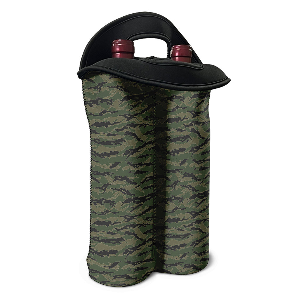 Green Tiger Stripe Camouflage Print Double Neoprene Wine Tote