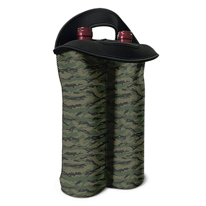 Green Tiger Stripe Camouflage Print Double Neoprene Wine Tote