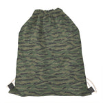 Green Tiger Stripe Camouflage Print Drawstring Bag