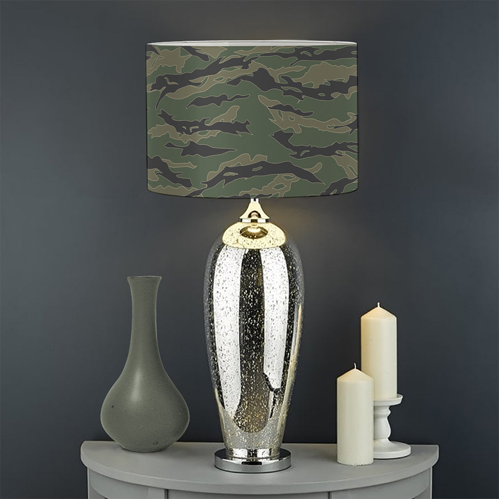 Green Tiger Stripe Camouflage Print Drum Lamp Shade