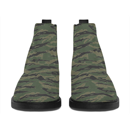 Green Tiger Stripe Camouflage Print Flat Ankle Boots