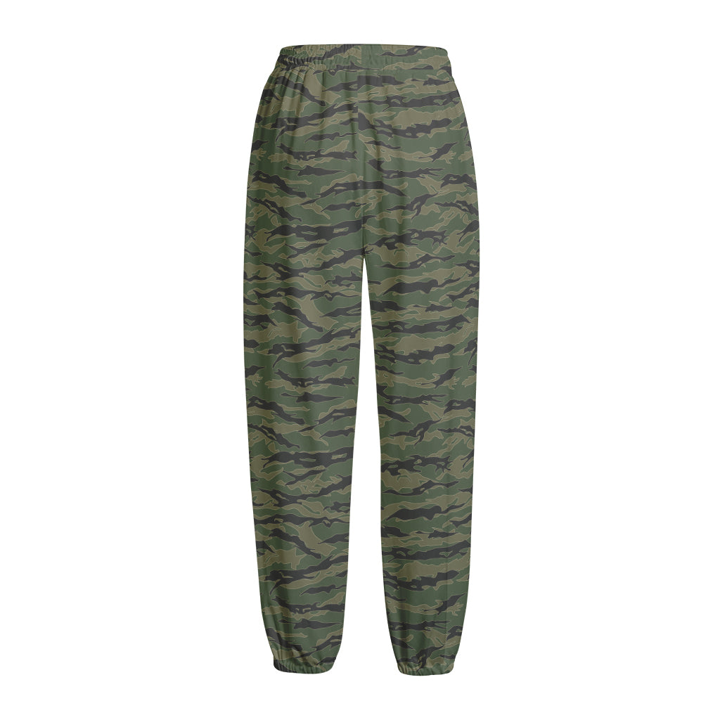 Green Tiger Stripe Camouflage Print Fleece Lined Knit Pants