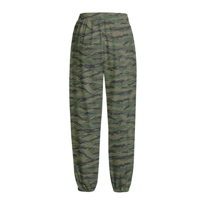 Green Tiger Stripe Camouflage Print Fleece Lined Knit Pants