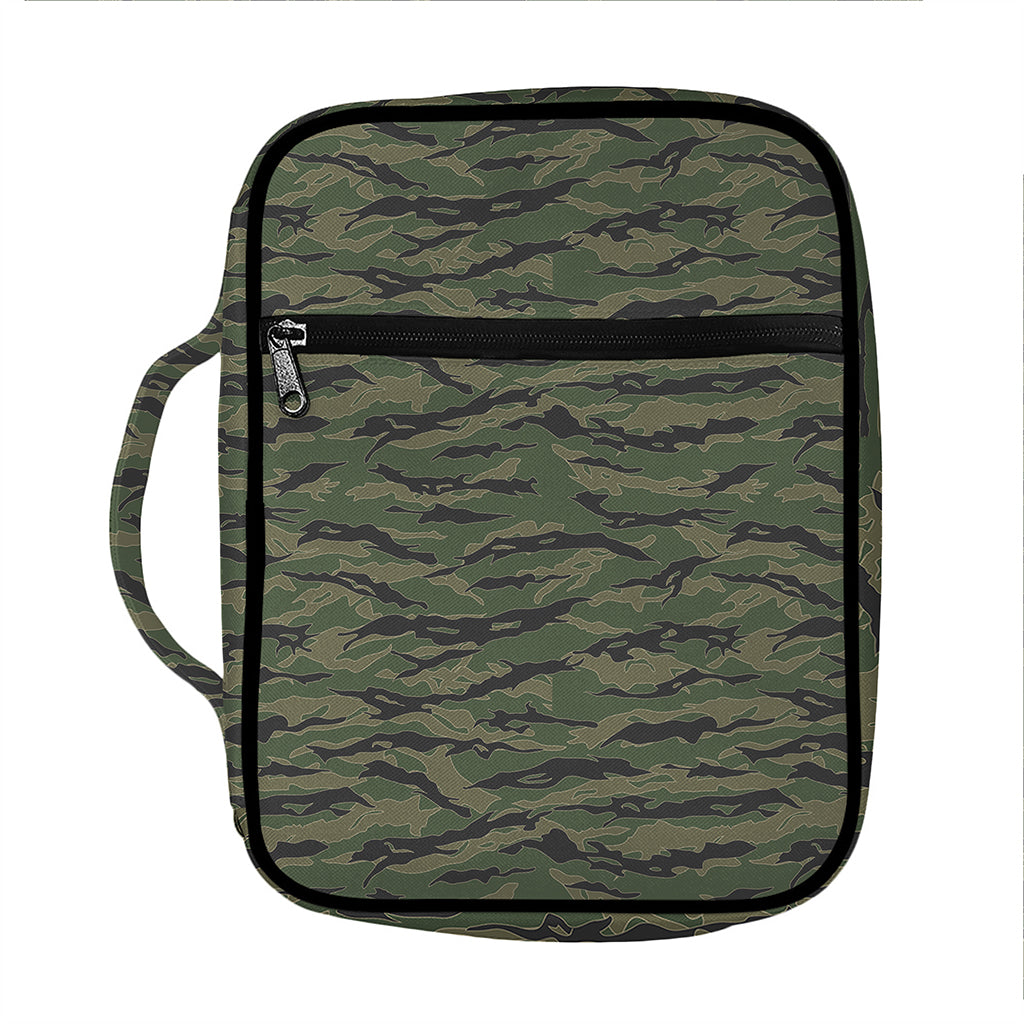 Green Tiger Stripe Camouflage Print Front Pocket Bible Bag