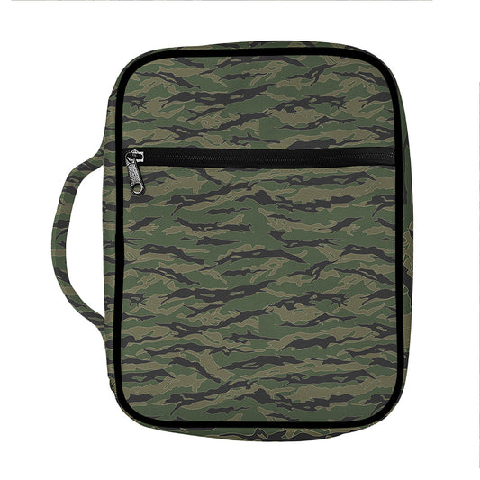 Green Tiger Stripe Camouflage Print Front Pocket Bible Bag