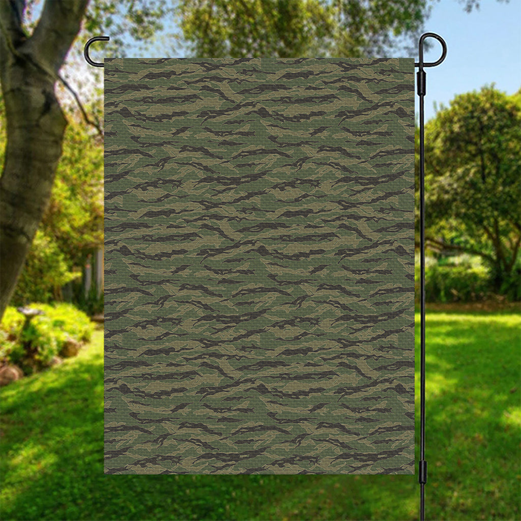 Green Tiger Stripe Camouflage Print Garden Flag