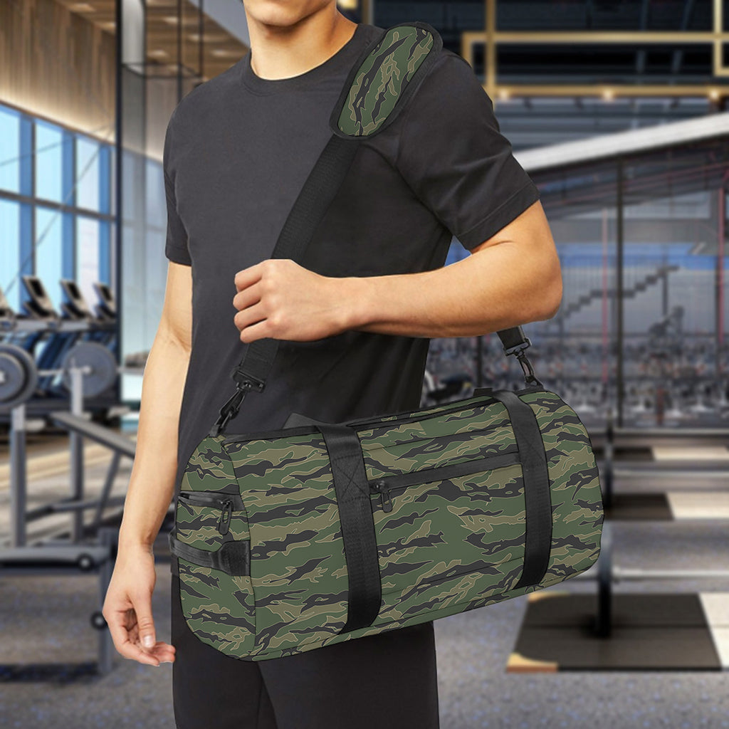 Green Tiger Stripe Camouflage Print Gym Bag