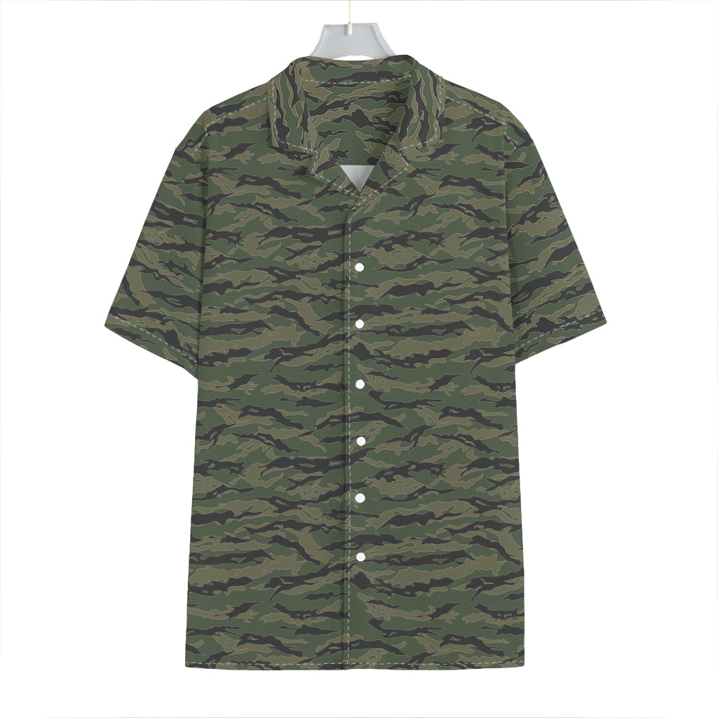 Green Tiger Stripe Camouflage Print Hawaiian Shirt