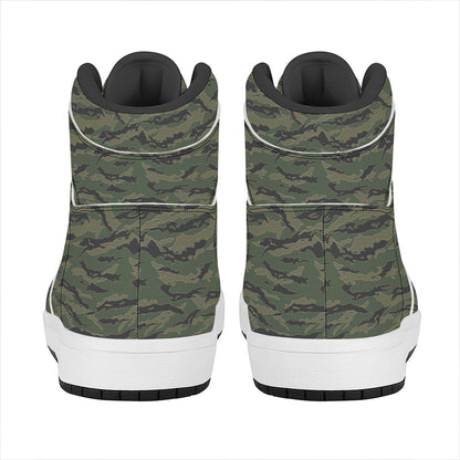 Green Tiger Stripe Camouflage Print High Top Leather Sneakers