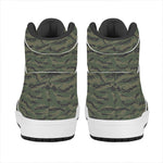 Green Tiger Stripe Camouflage Print High Top Leather Sneakers