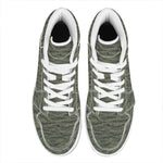 Green Tiger Stripe Camouflage Print High Top Leather Sneakers