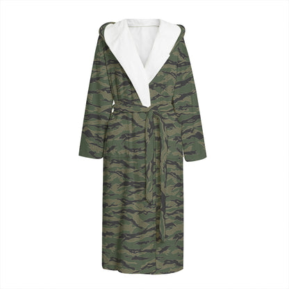 Green Tiger Stripe Camouflage Print Hooded Bathrobe