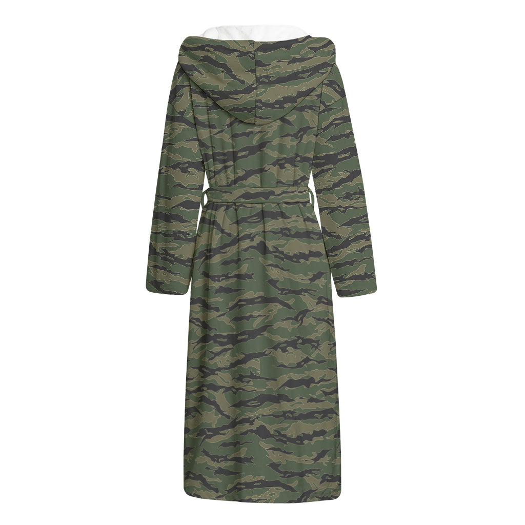 Green Tiger Stripe Camouflage Print Hooded Bathrobe