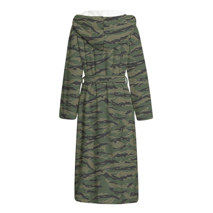 Green Tiger Stripe Camouflage Print Hooded Bathrobe