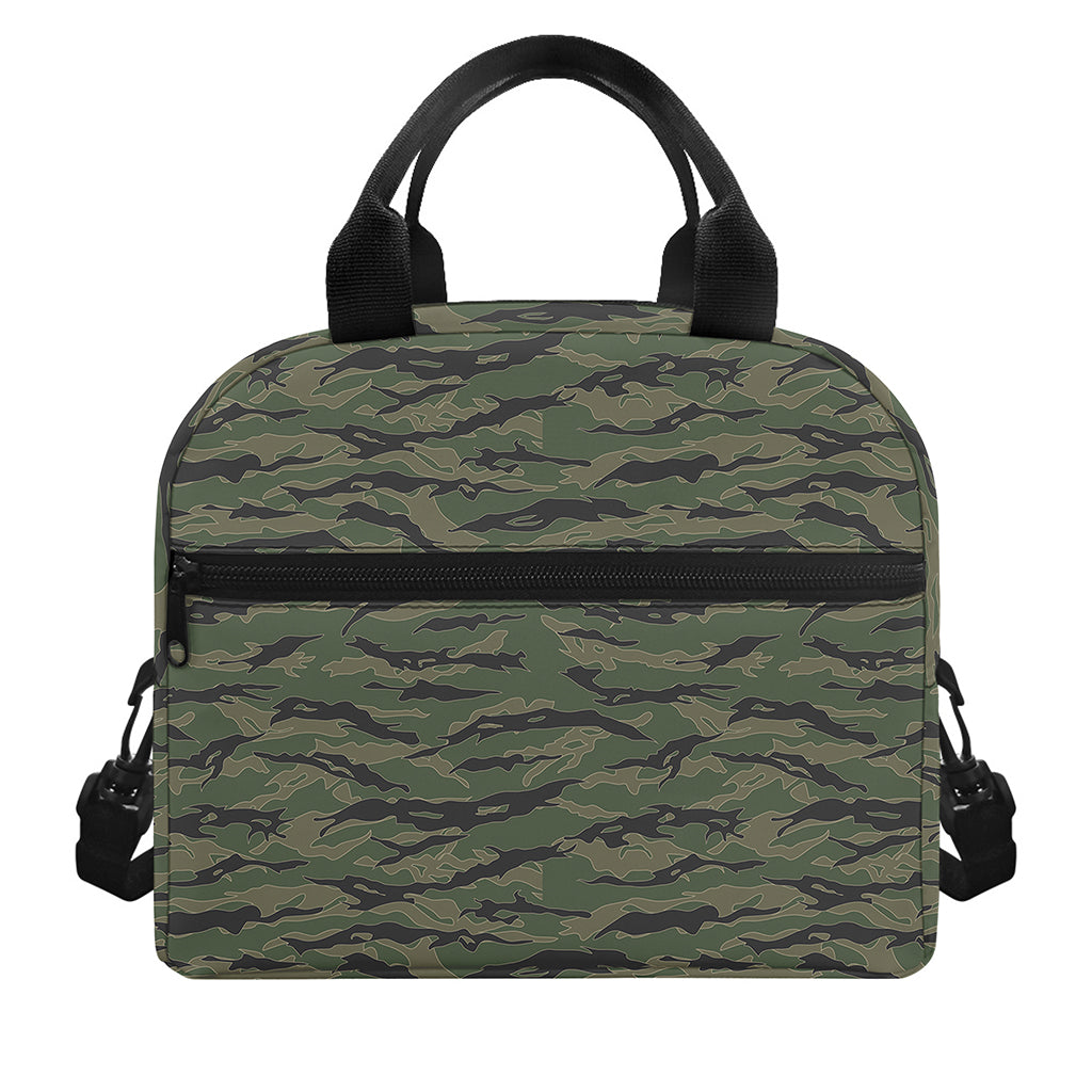 Green Tiger Stripe Camouflage Print Insulated Lunch Bag