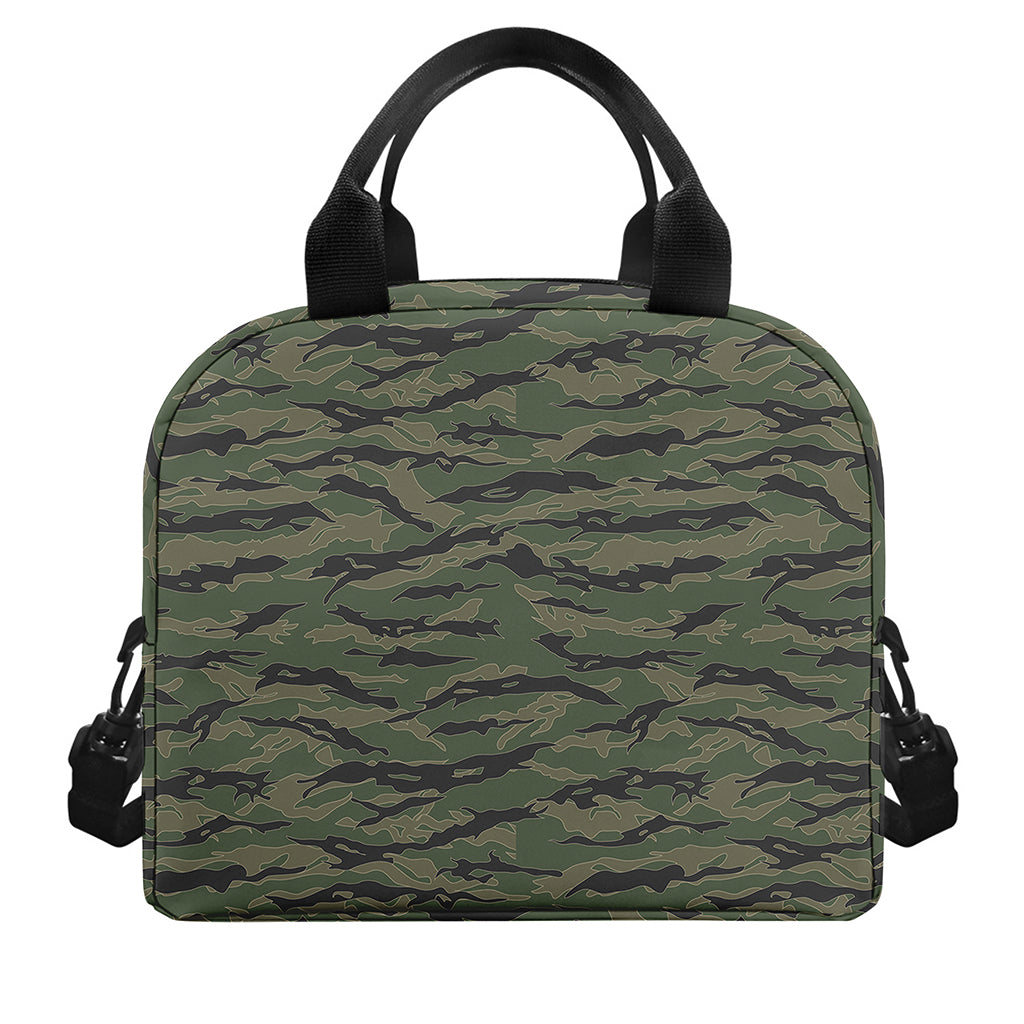 Green Tiger Stripe Camouflage Print Insulated Lunch Bag