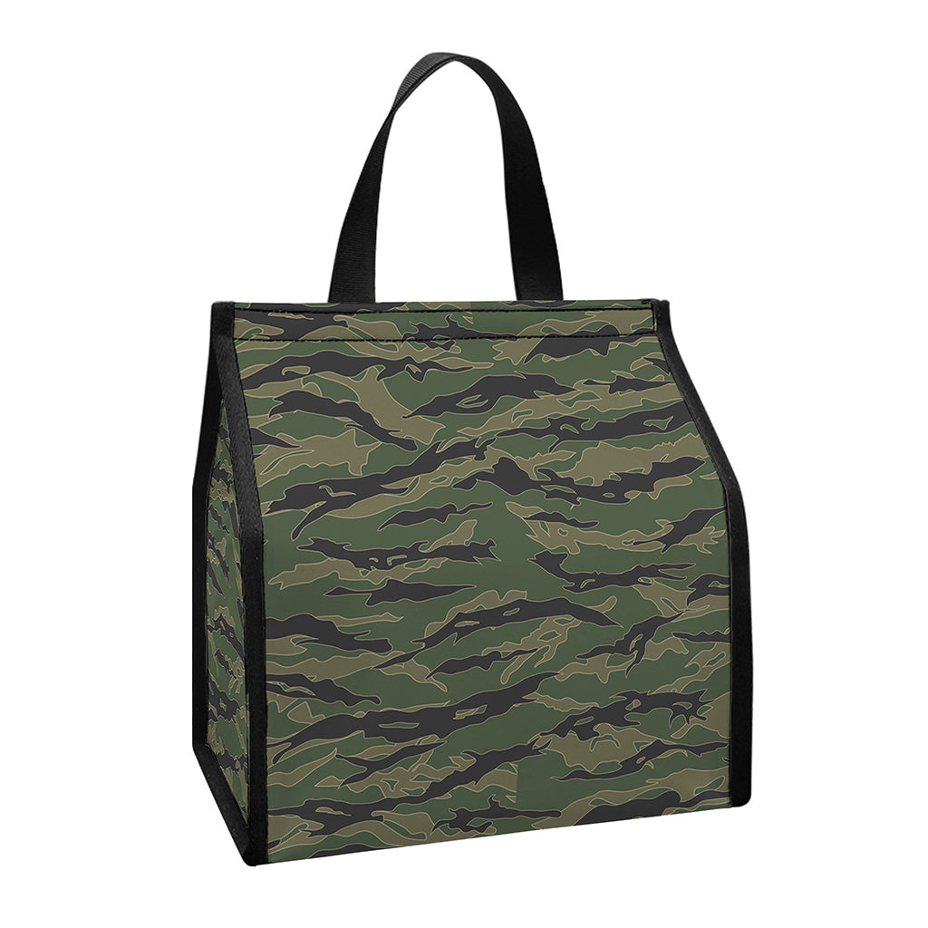 Green Tiger Stripe Camouflage Print Insulated Lunch Tote