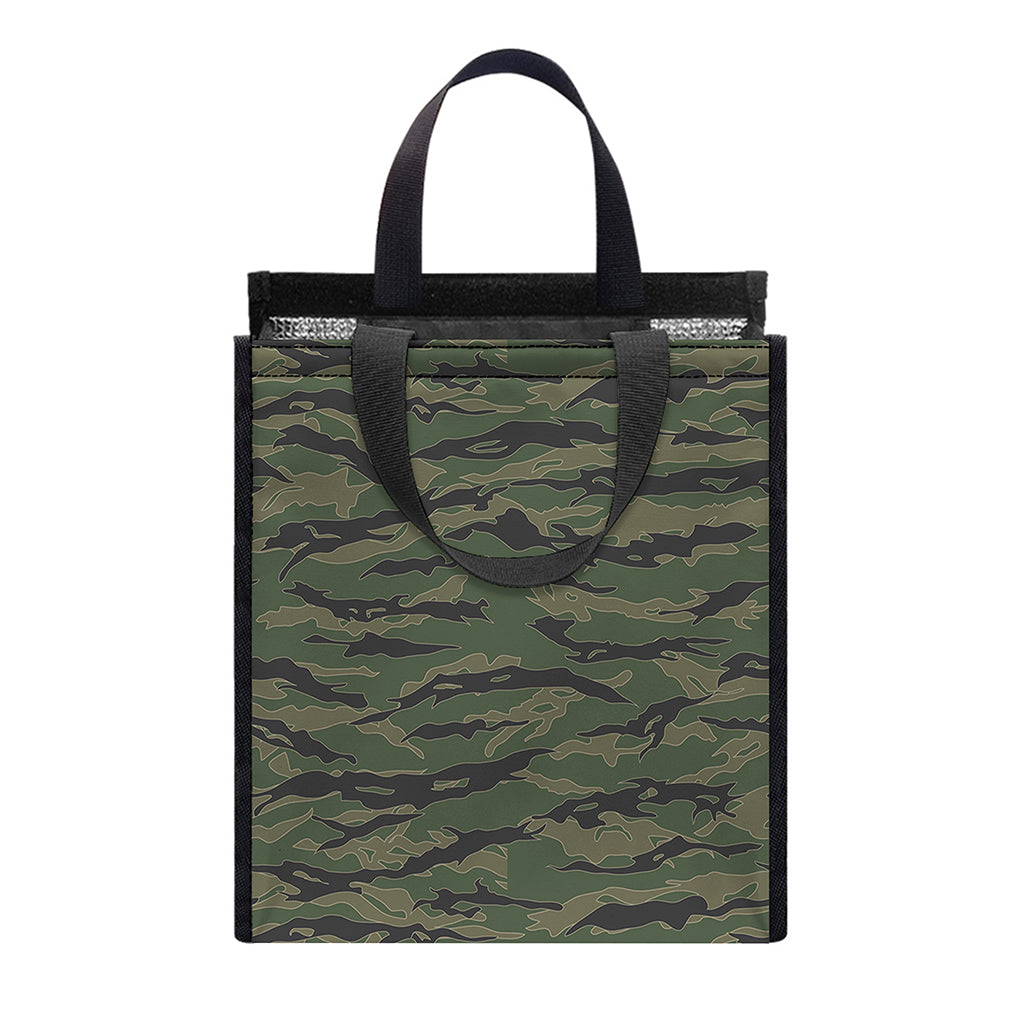 Green Tiger Stripe Camouflage Print Insulated Lunch Tote