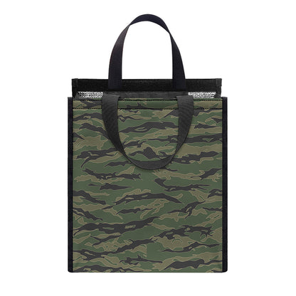 Green Tiger Stripe Camouflage Print Insulated Lunch Tote